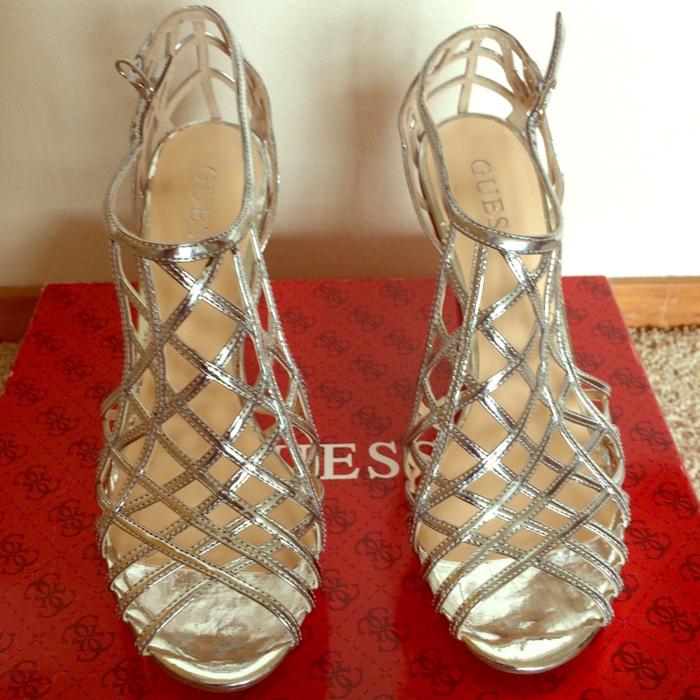 Guess Silver Caged Heels
