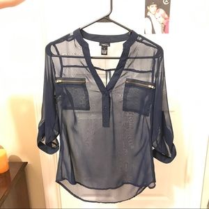 Navy Blue Sheer Blouse