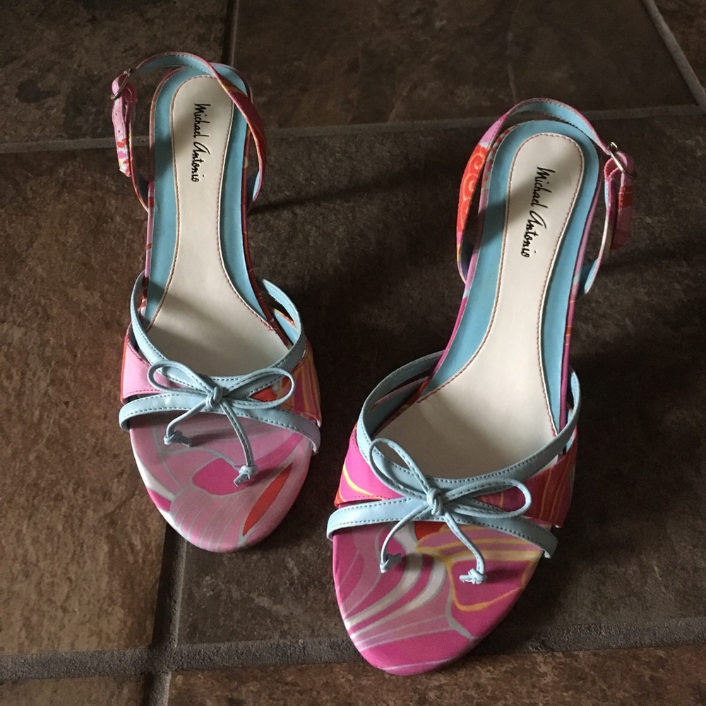 Pink and blue cute summer heels. Size 8 Sandals