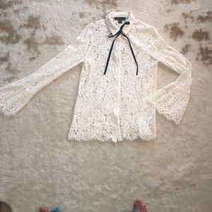 Romantic lace button down short with bell sleeve!