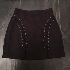 Black Suede Lace up Skirt