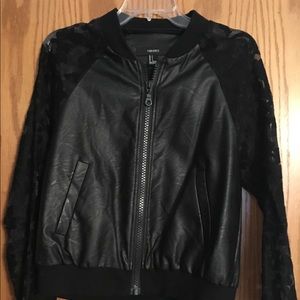 Black faux leather bomber jacket