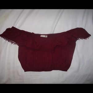 Burgundy off the shoulders crop top