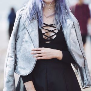 ZARA Silver Metallic Biker Jacket (BARELY WORN)