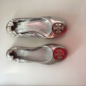 Tory Burch Silver Minnie Flats