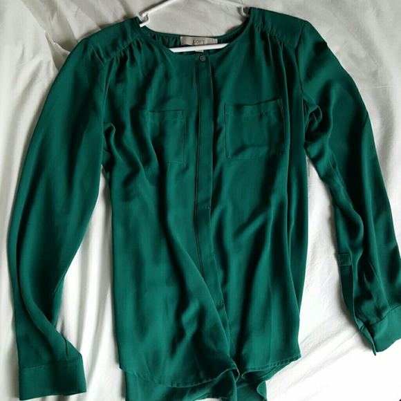 Ann Taylor Loft green chiffon blouse - Picture 1 of 4