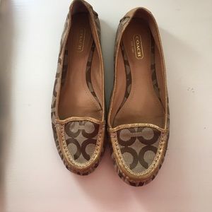 Coach Tan Flats with Gold Trim