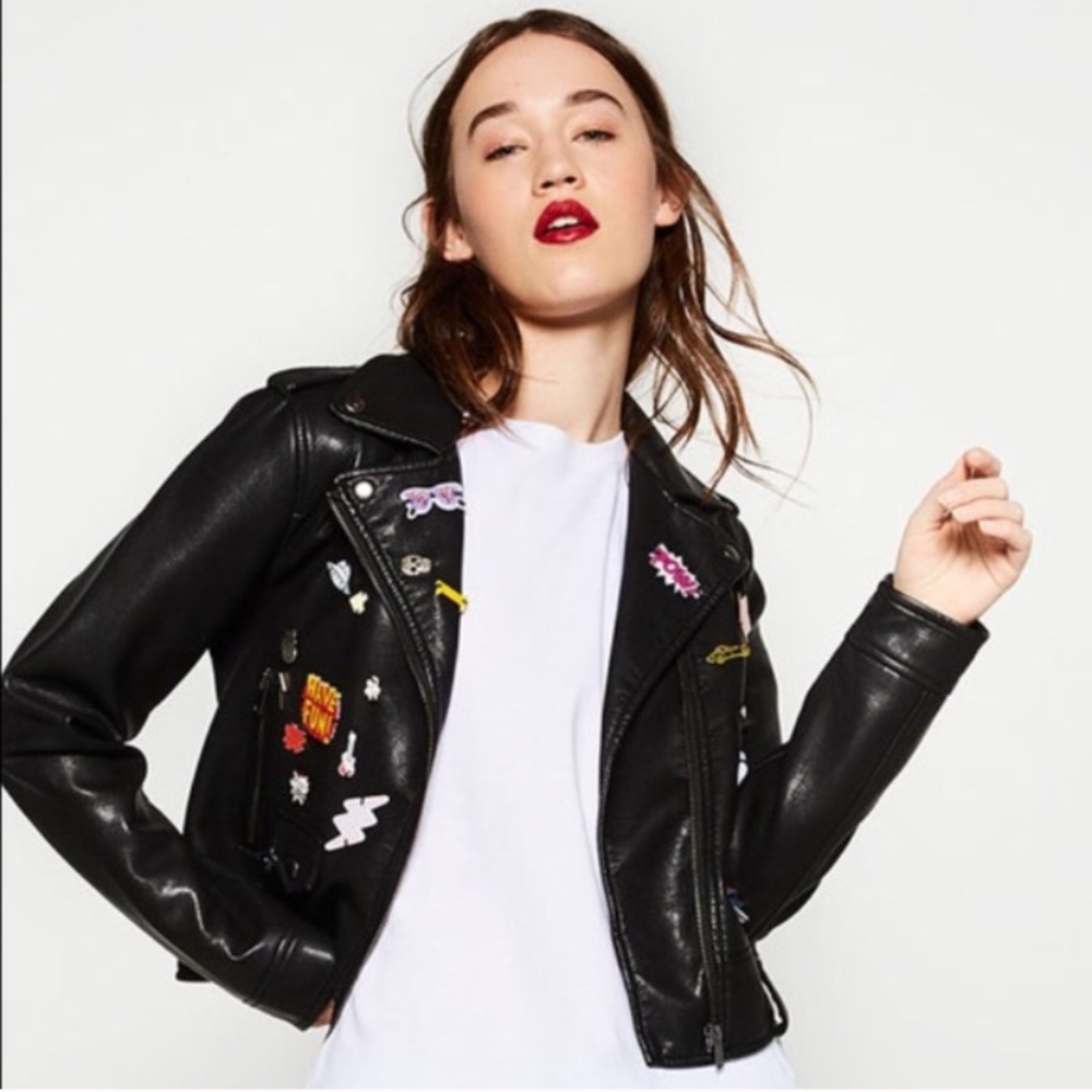 Zara Faux Leather Jacket with Patches