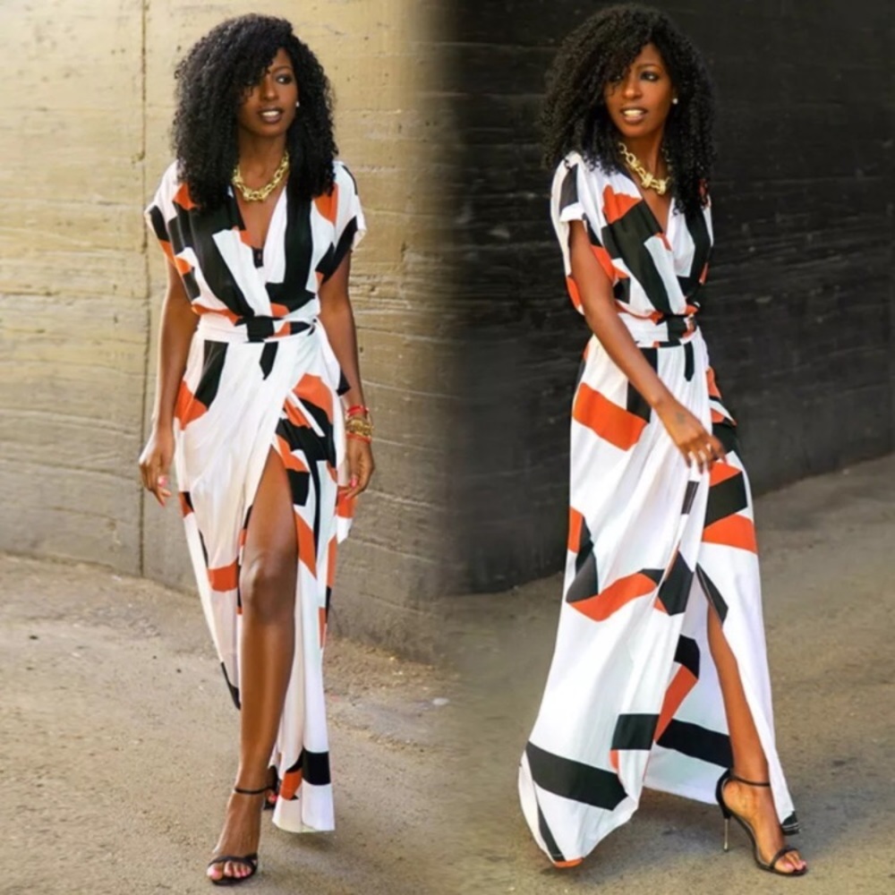 Maxi Dress Orange Black White Small