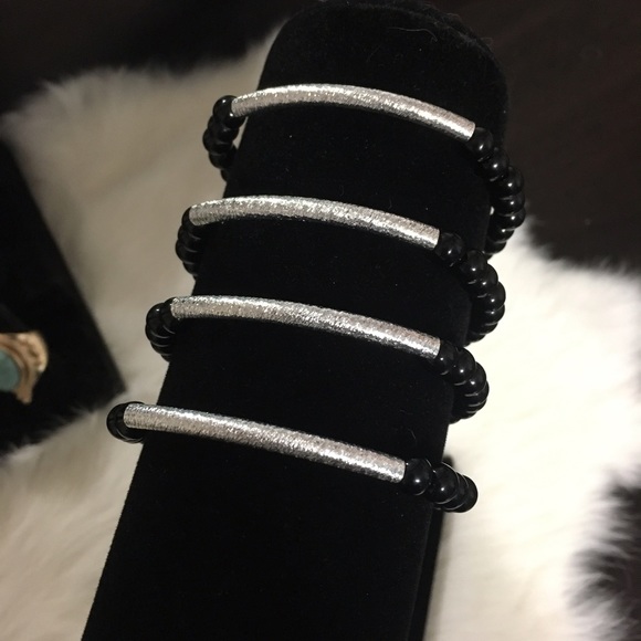 Handmade 5pc black obsidian bracelets - Picture 2 of 3