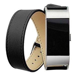Fitbit charge hr 2 black leather double band