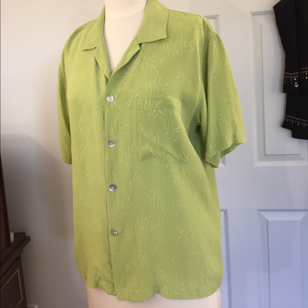 Chico's size 2 lime green silk pocket blouse.