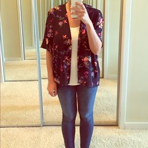 Navy Blue, Floral Kimono