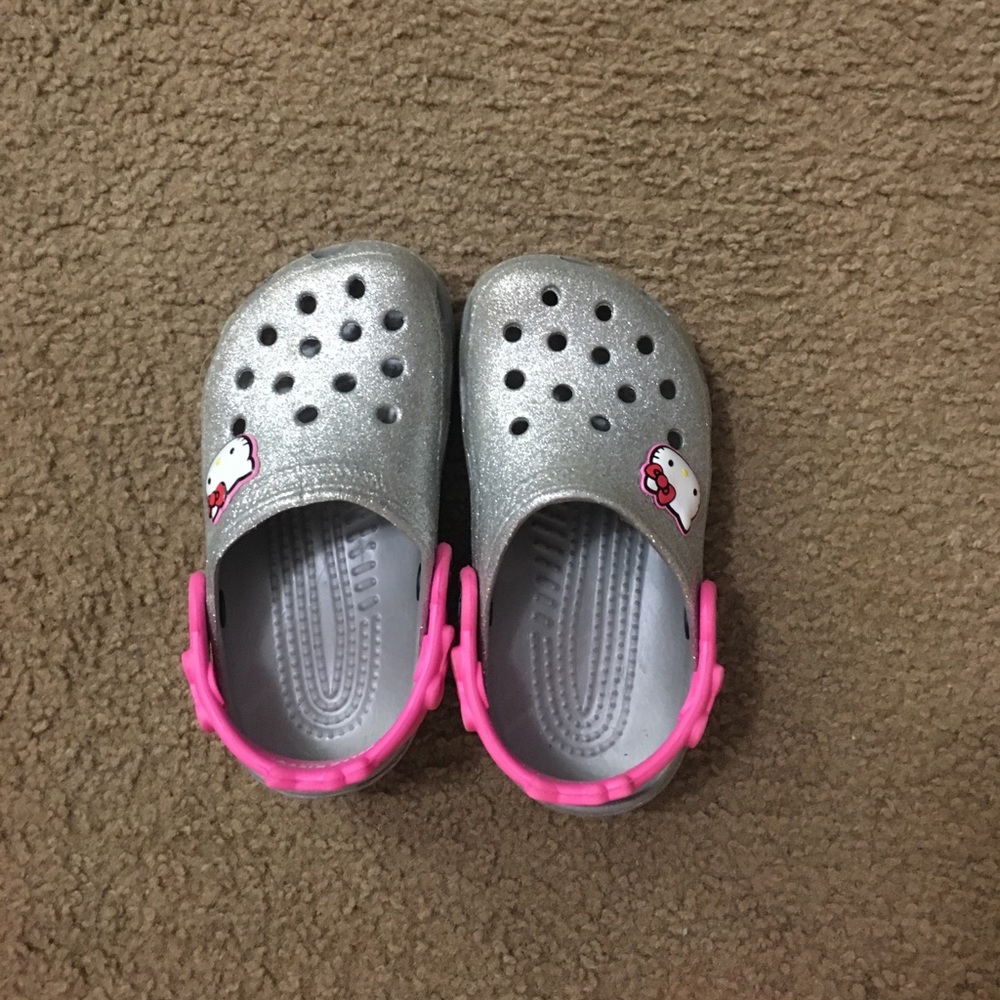 Silver Glitter Hello Kitty Crocs
