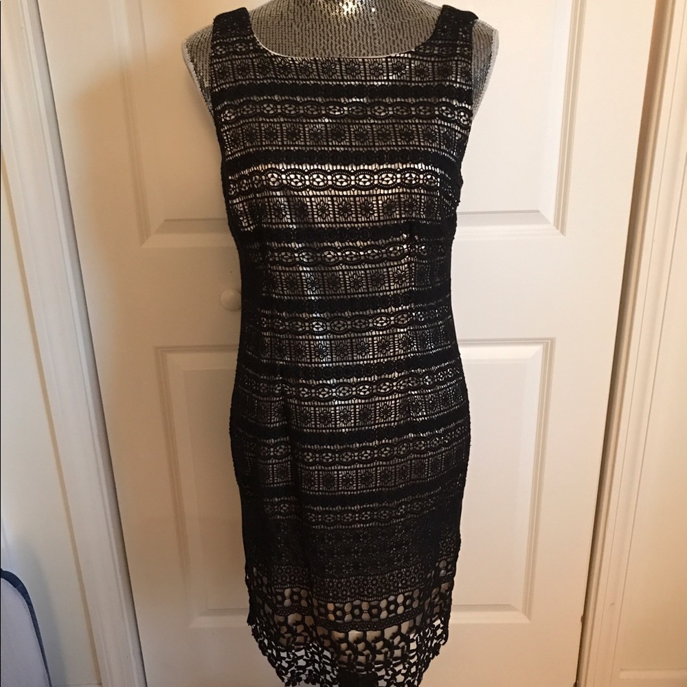 Formal knee-length black and champagne dress