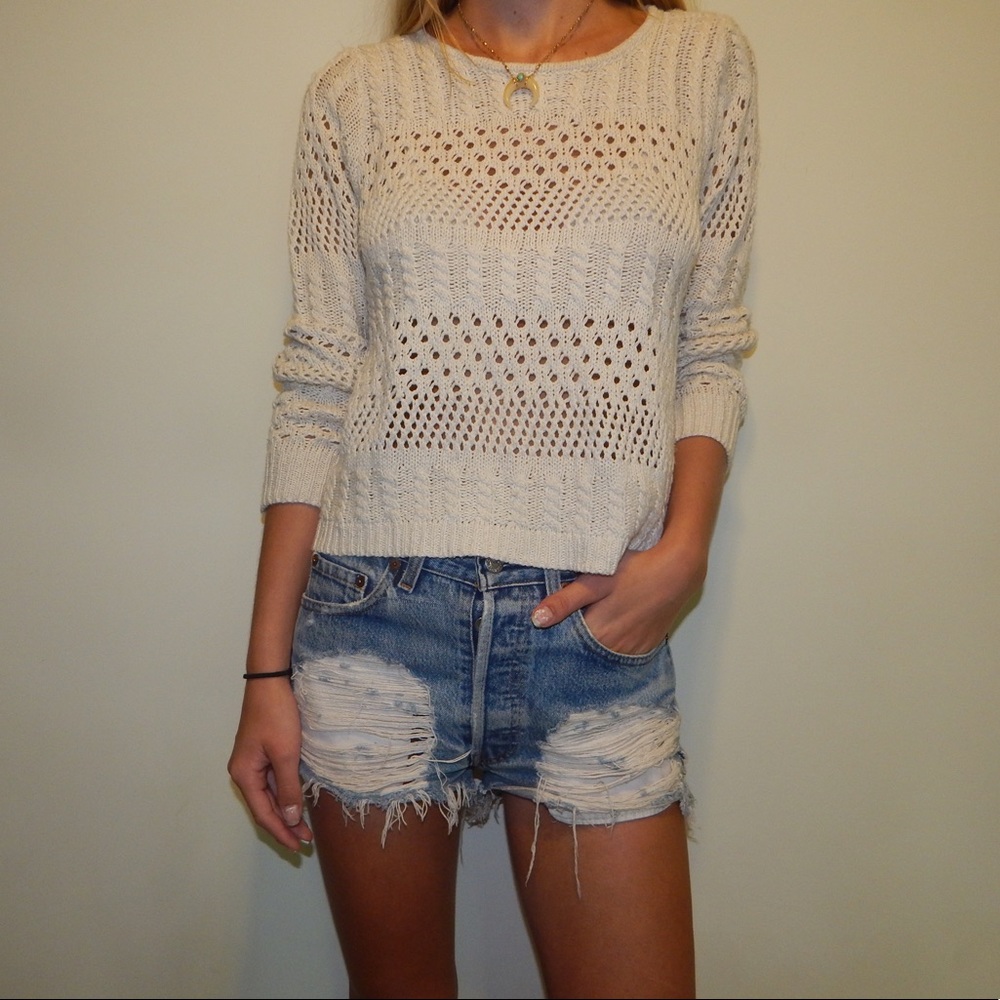Forever 21 Cream Open Knit Sweater