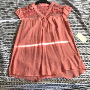 Salmon summer short sleeve blouse