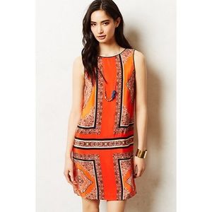anthropologie orange silk shift dress canna shift