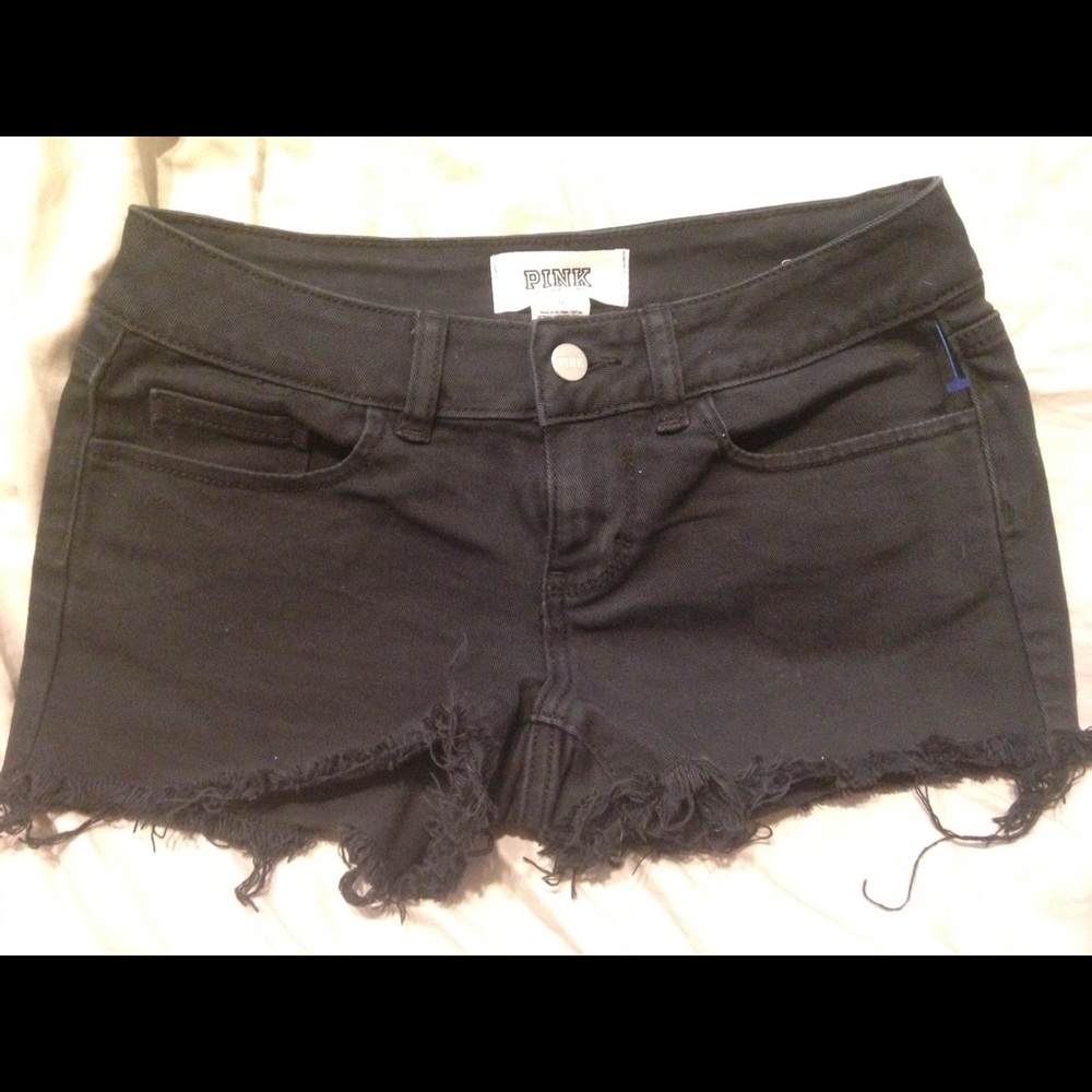 Pink Denim Shorts Black Ripped Cut offs