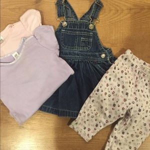 Baby Gap Jean dress and 2 onesies and leggings
