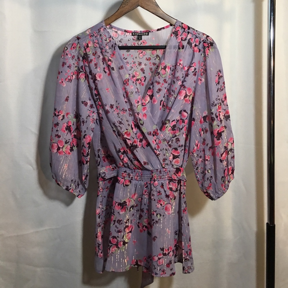 Express M - semi sheer lavender print blouse