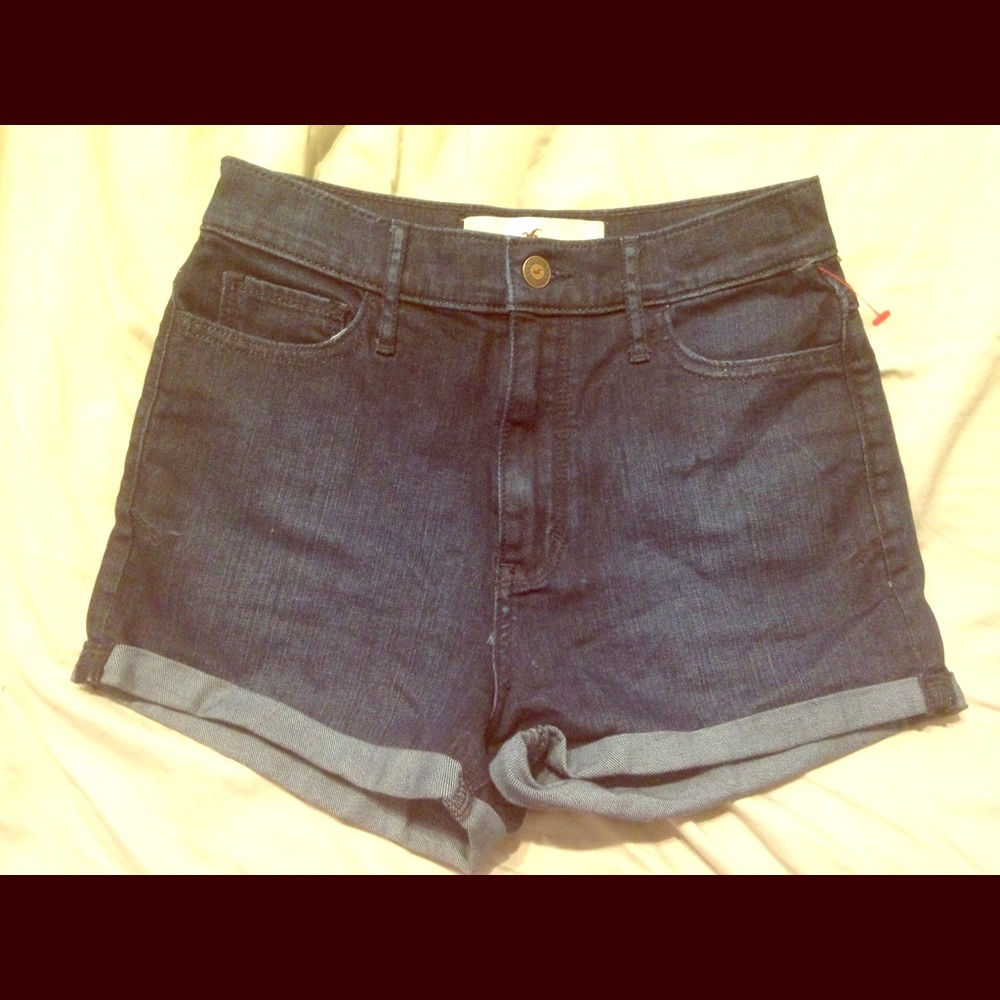 Hollister High Waisted Dark Wash Stretch Shorts