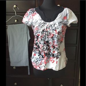 Flowered scrub top with matching pants