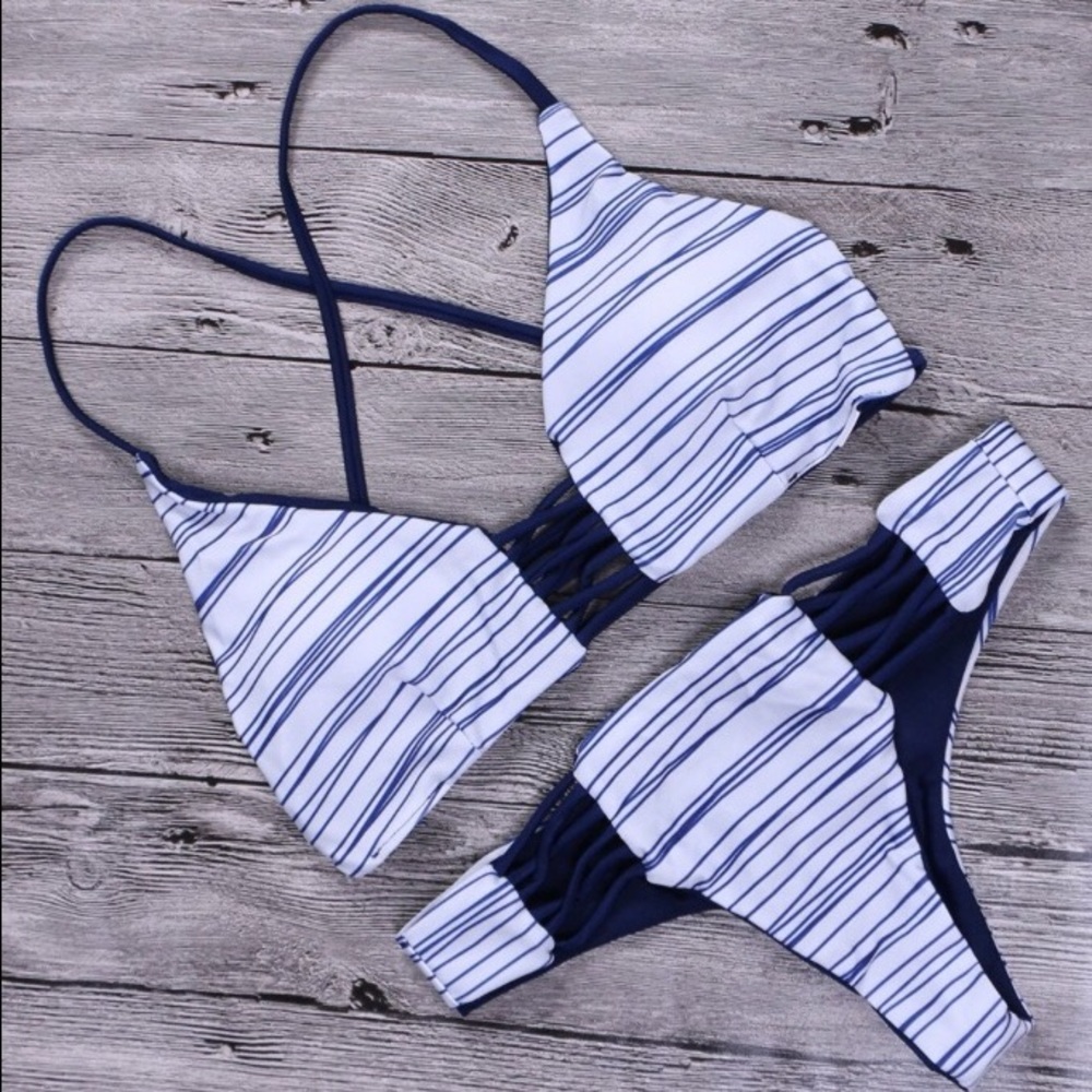 Off-White Striped Two Piece Bikini - image 1