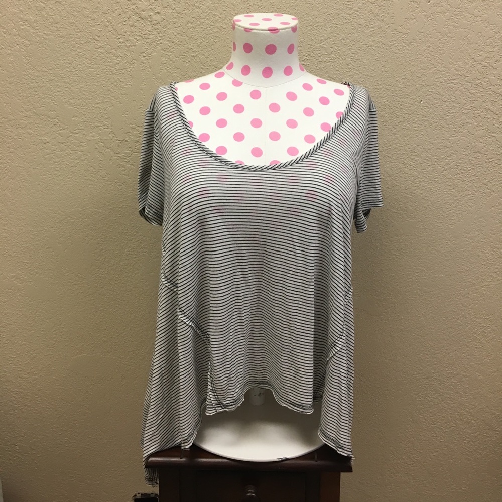 Black and white striped loose fitting tee.