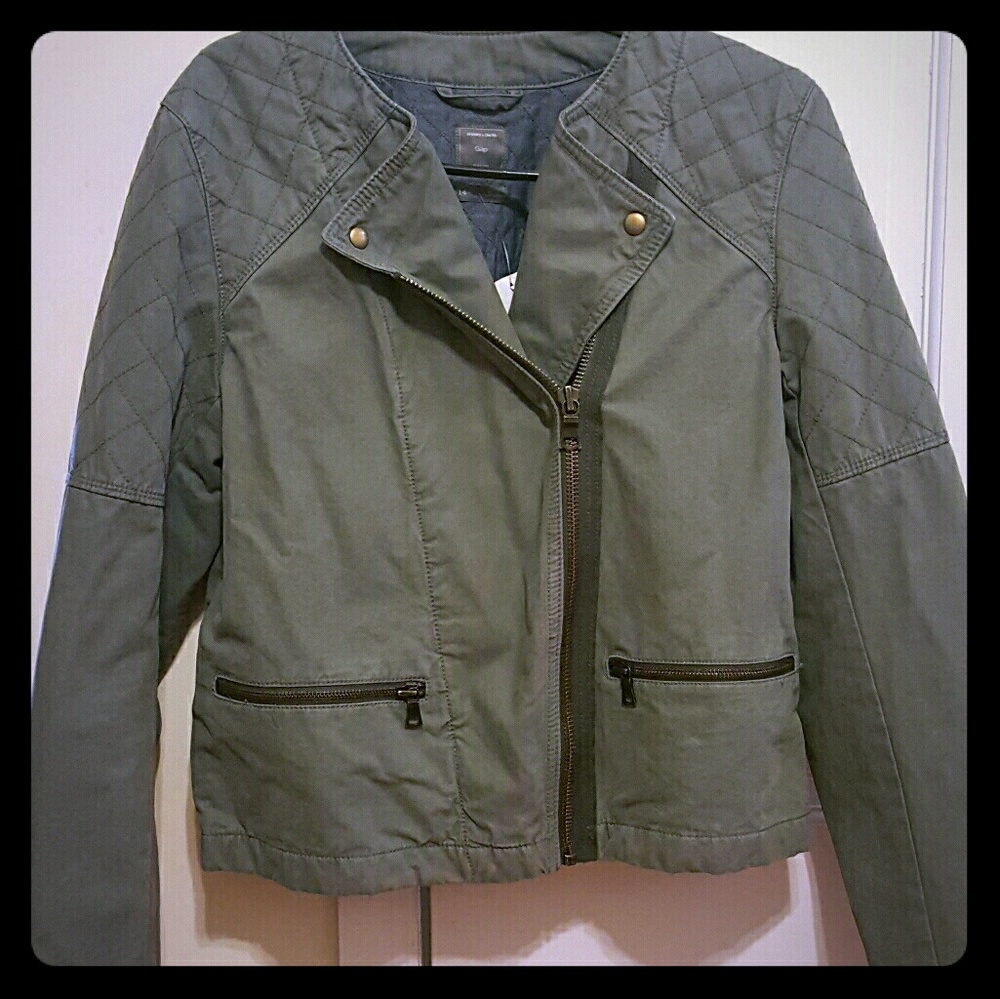 Gap Camo Green Zip Moto Jacket