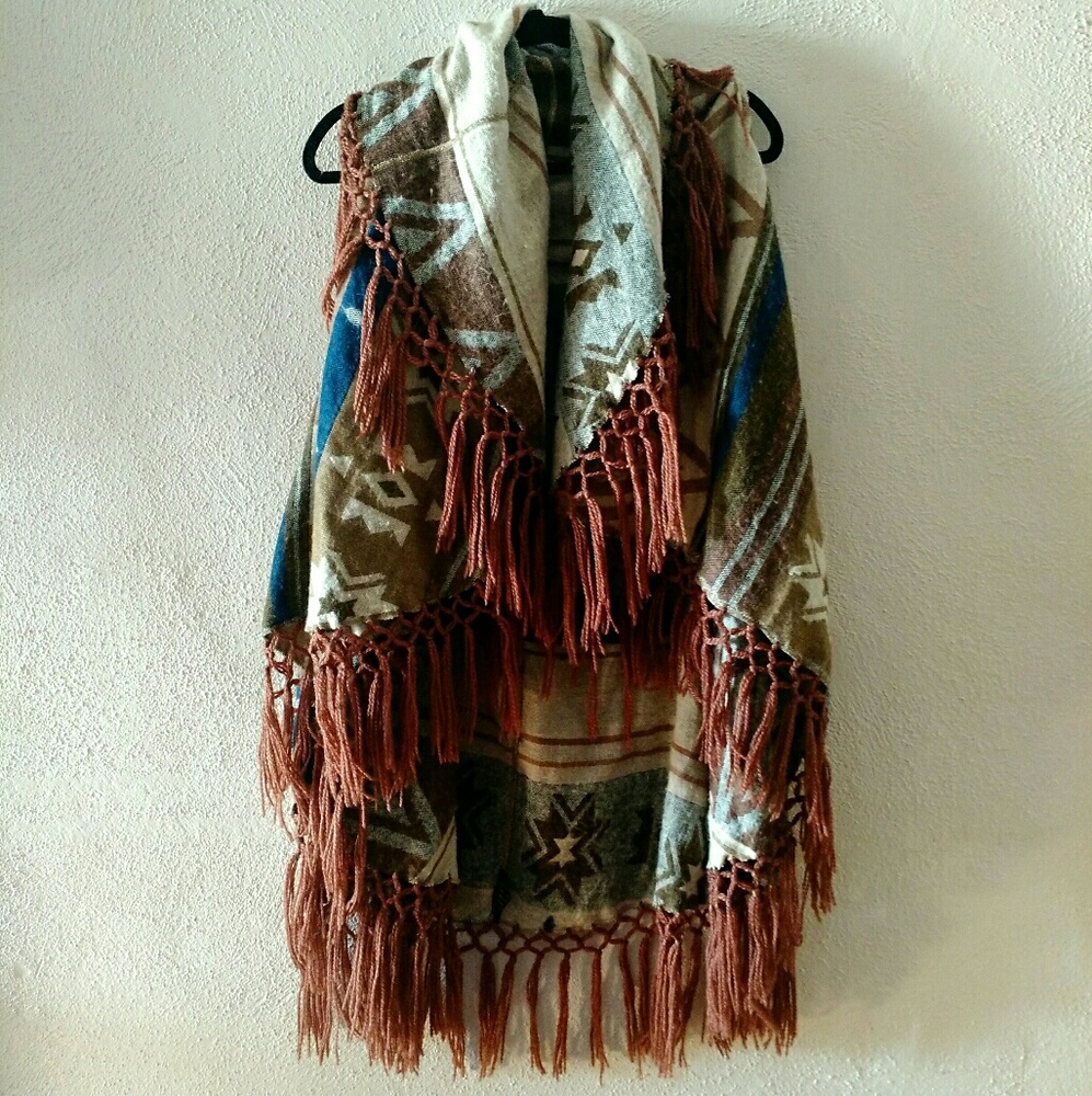 Ikat fringe poncho wrap