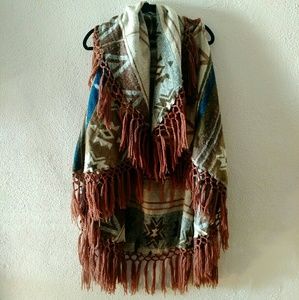Ikat fringe poncho wrap