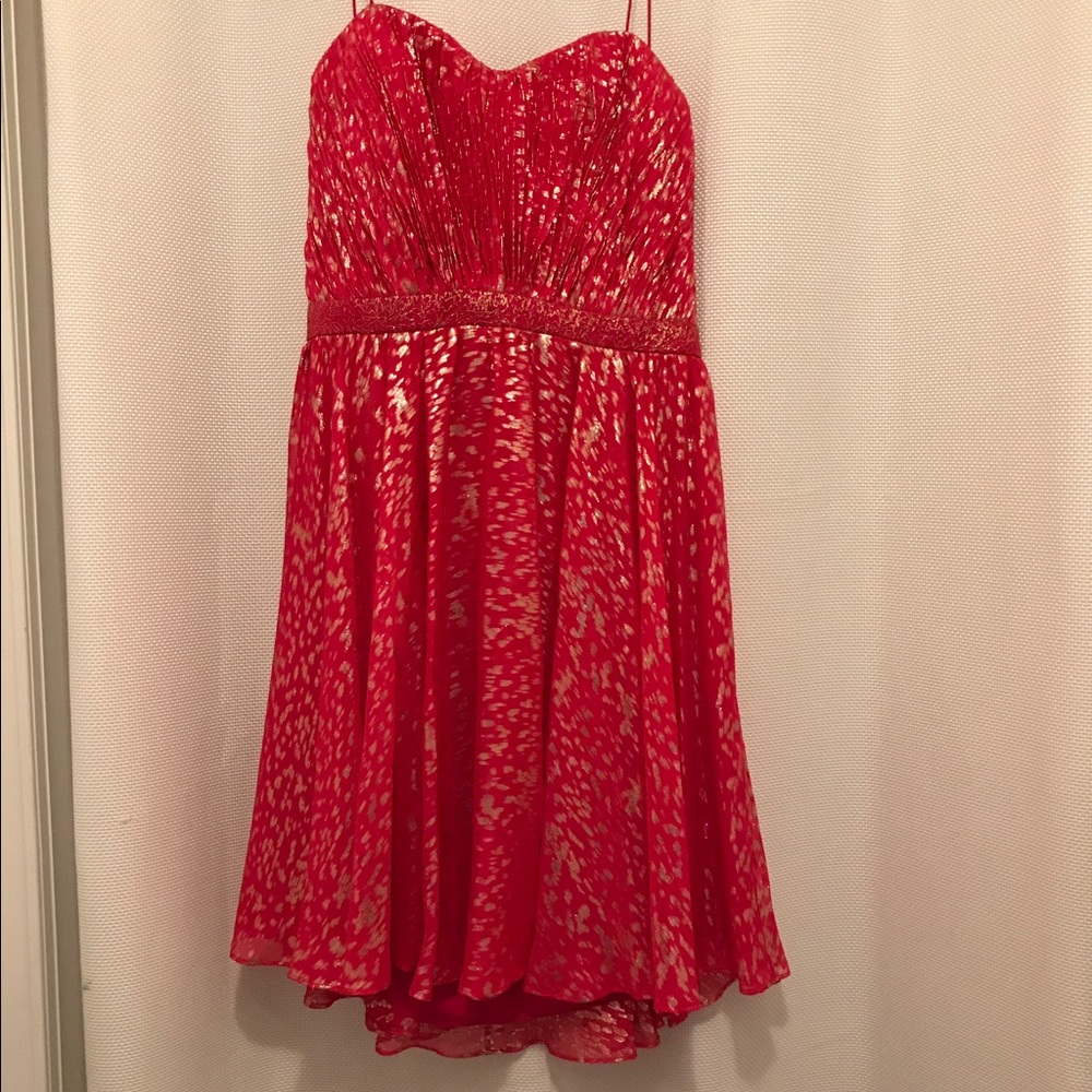 Strapless pink dress with gold flecks