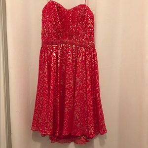 Strapless pink dress with gold flecks