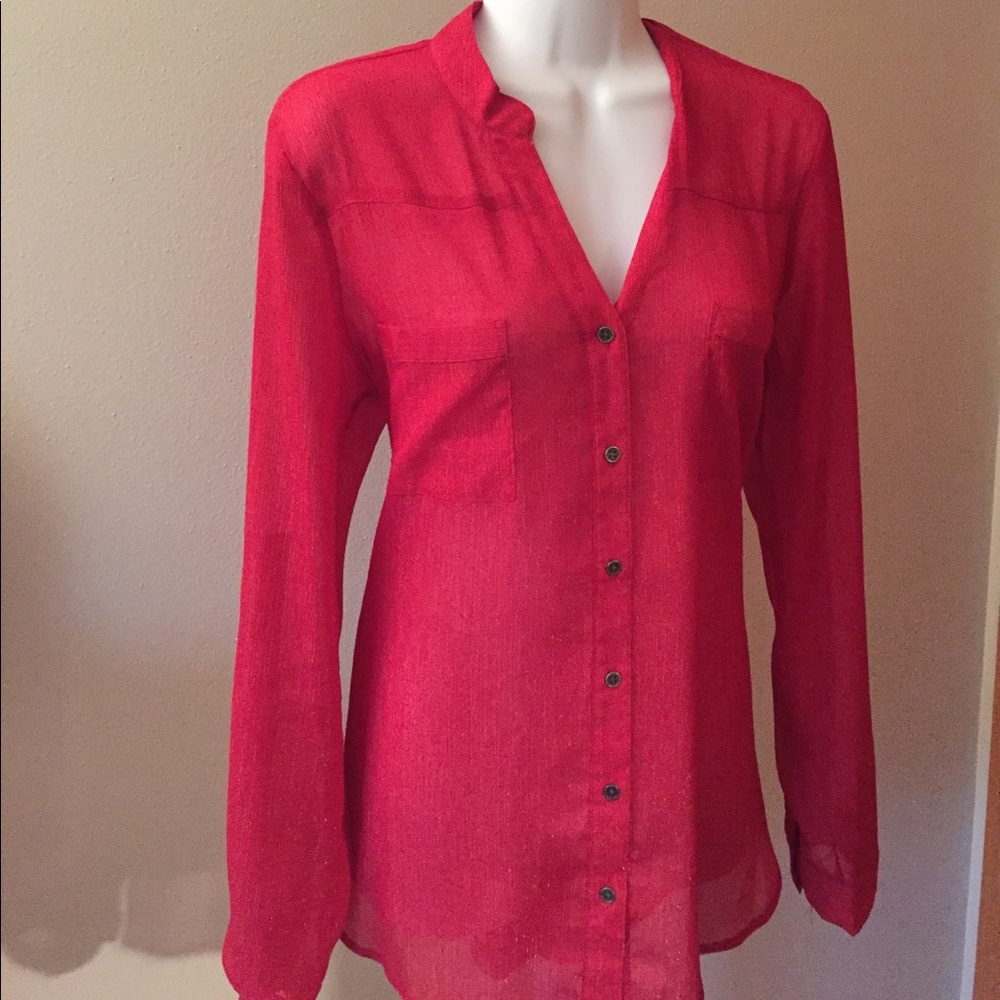 NWOT Red sheer blouse