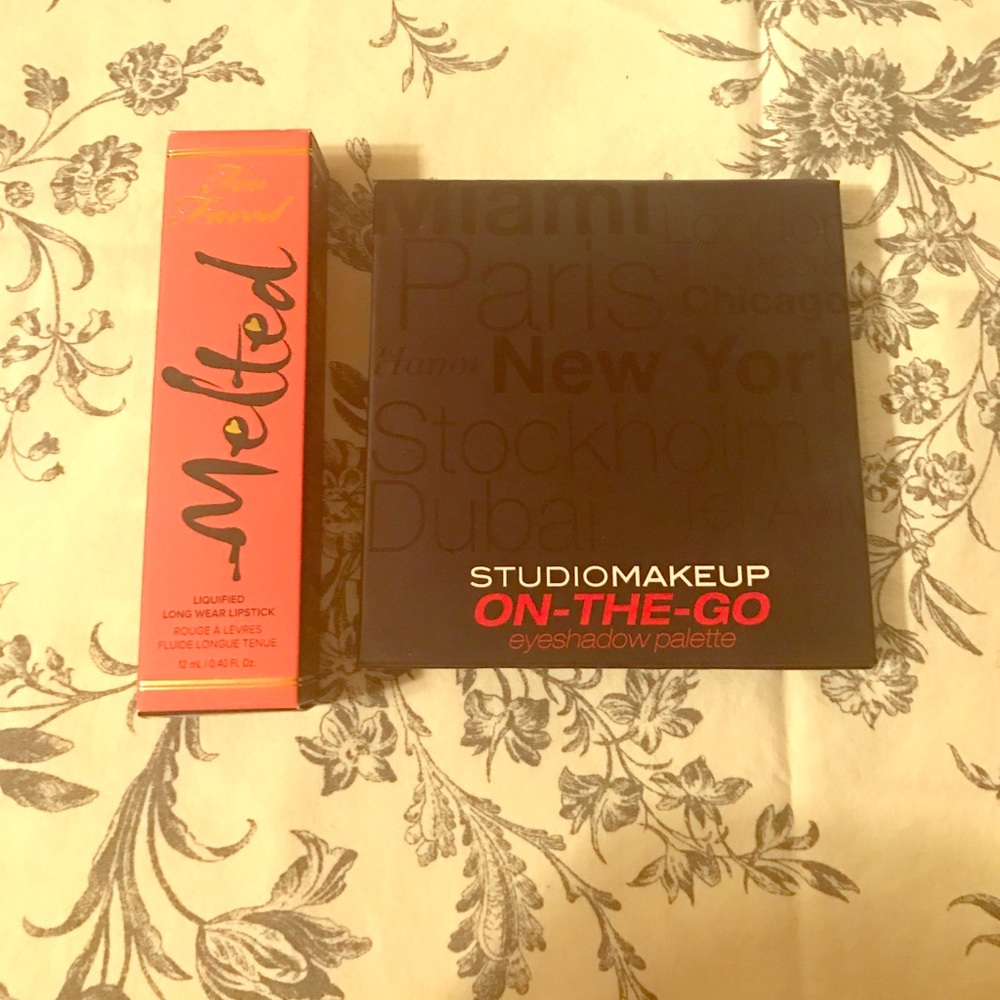 Eyeshadow palette and lipstick