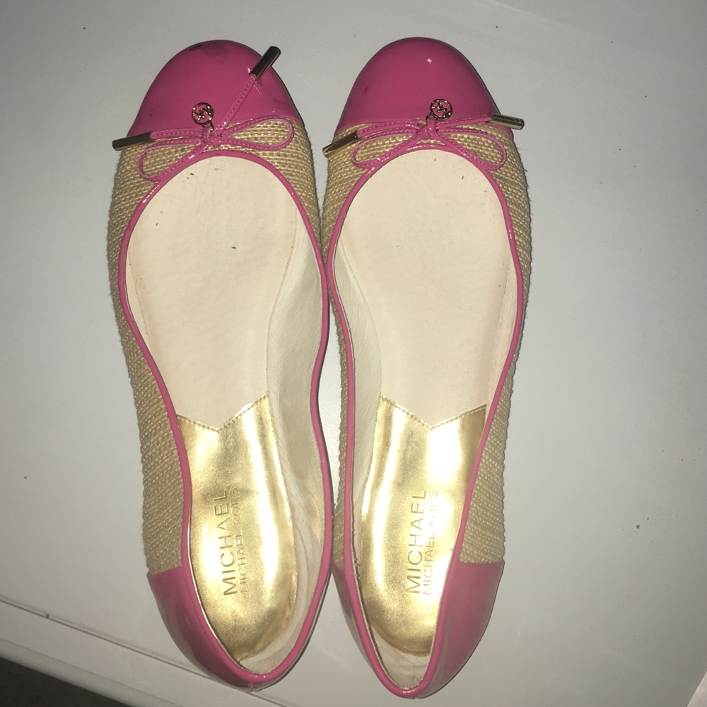 Michael kors straw & pink patent ballet flats 10