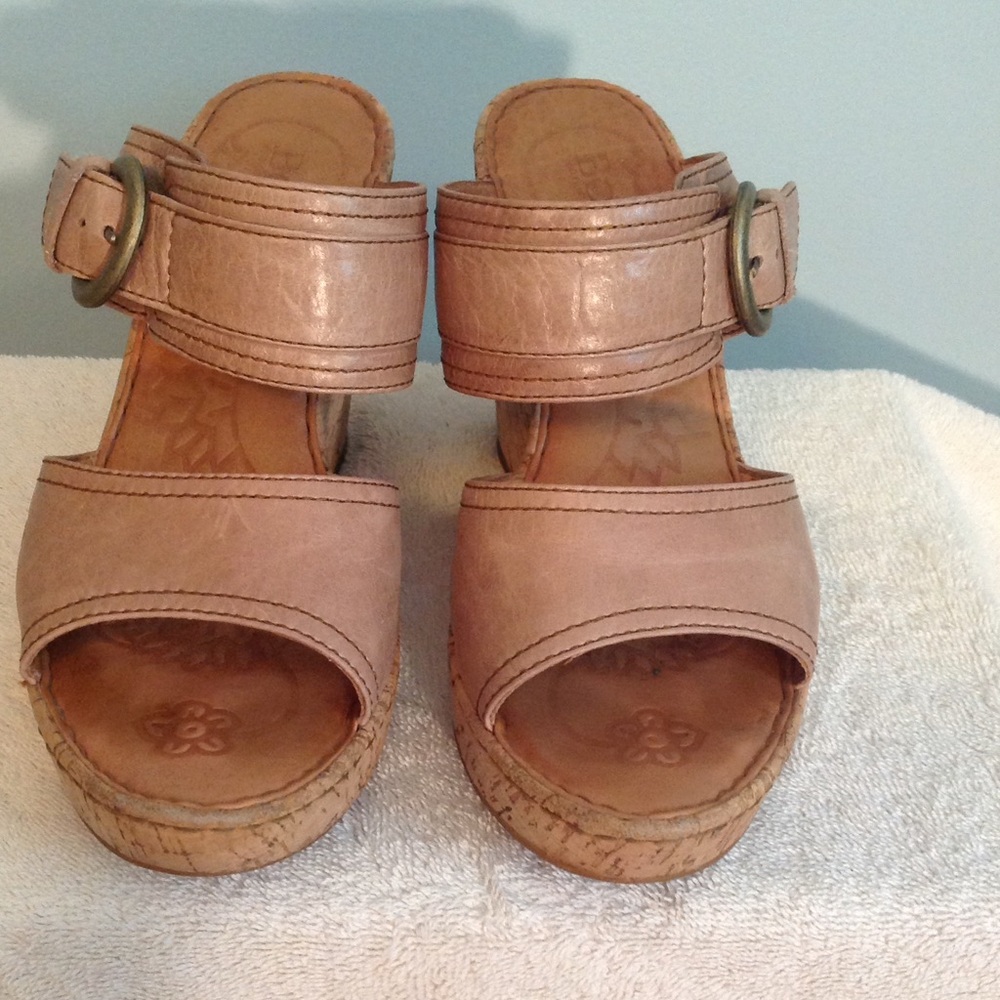 BORN, Genuine Leather Wedge Sandals W/ Sm. Platform