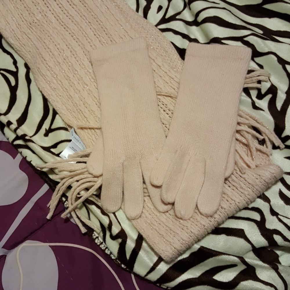New York & Company Light Pink Scarf and Glove Set