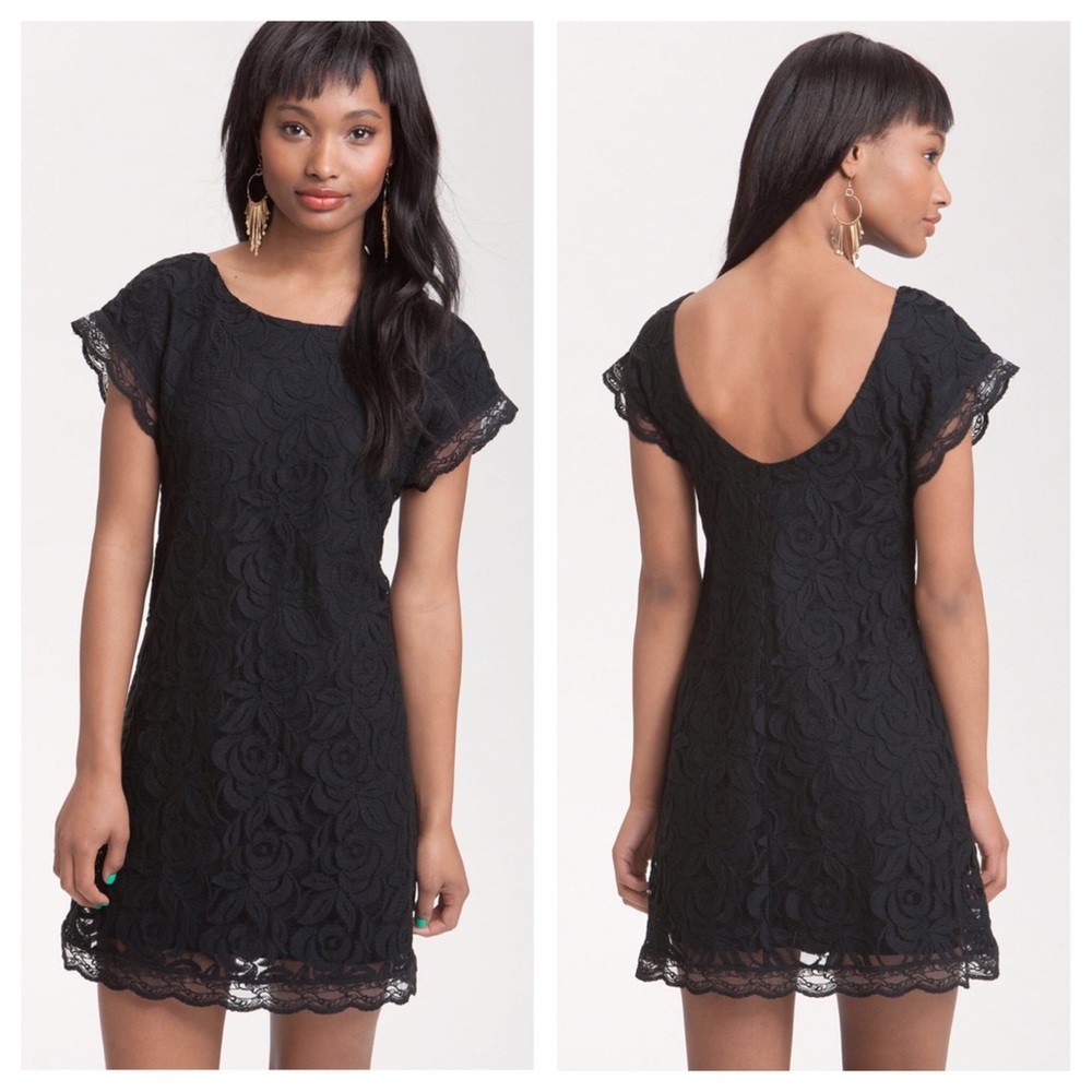 Nordstrom Floral Black Lace Dress Cap Sleeve