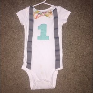 Number 1 onesie with snap on bow tie