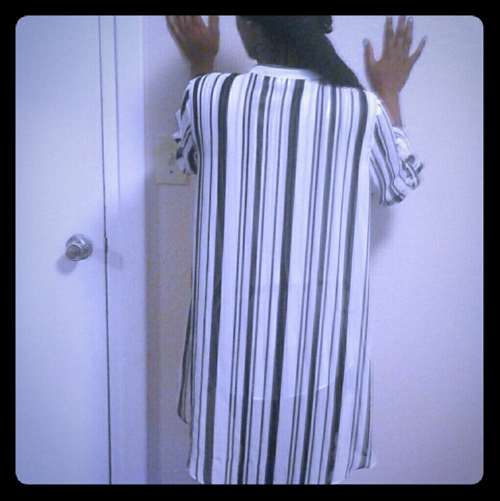 Sheer White and Black Stripe Blouse - Picture 2 of 3
