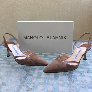 Manolo Blahnik brown sling-back heels