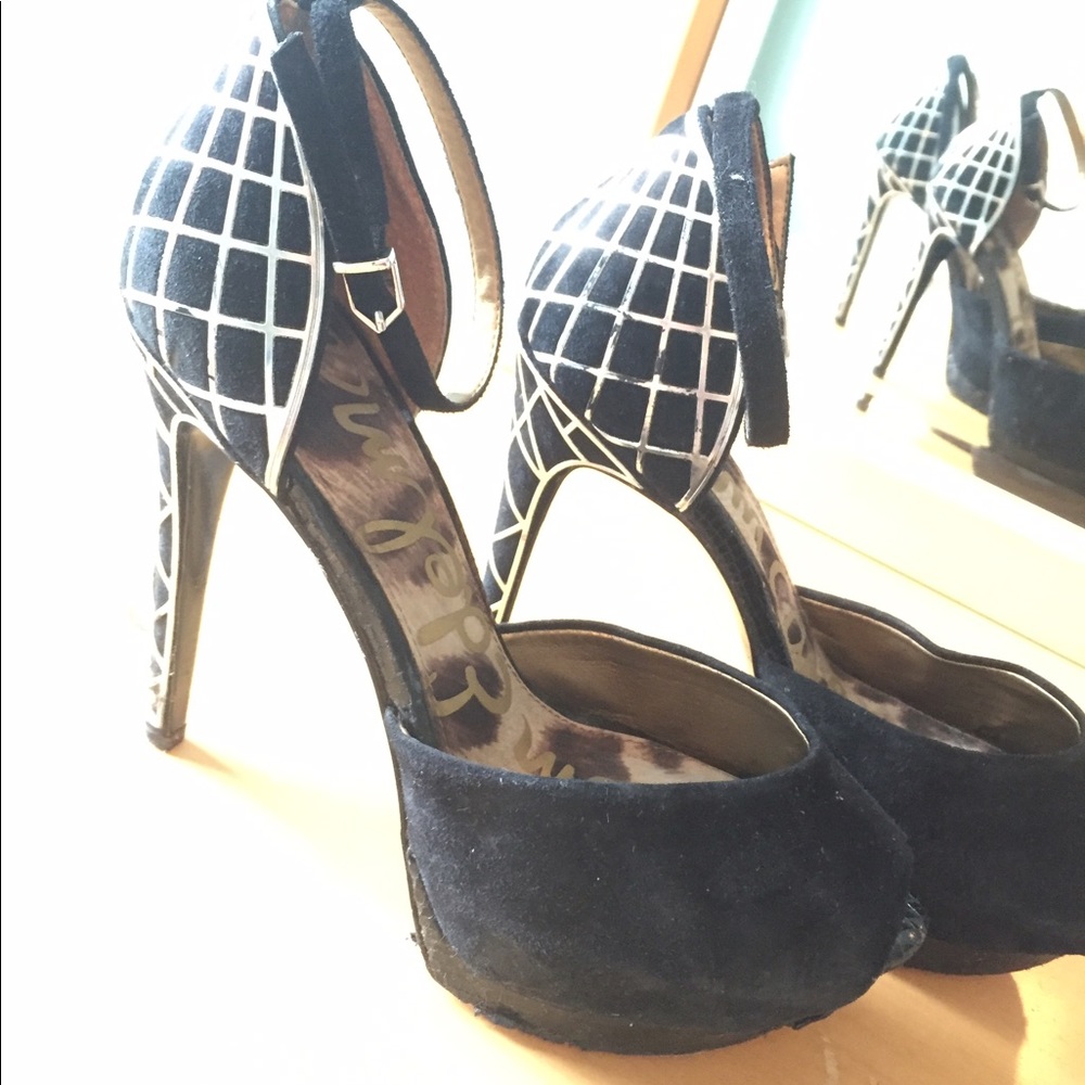 Sam Edelman Black Heels with Silver Pattern