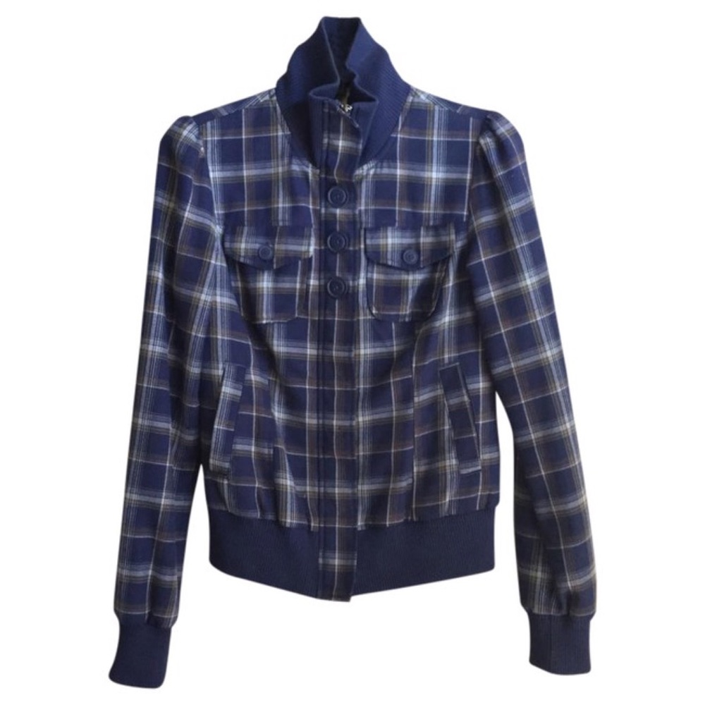 Nordstrom Rubbish Plaid Bomber Jacket Blue White