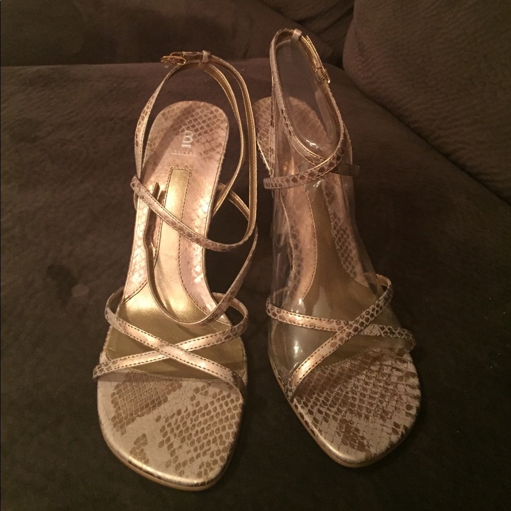 Bakers Shelly 2 gold snake print strappy sandal