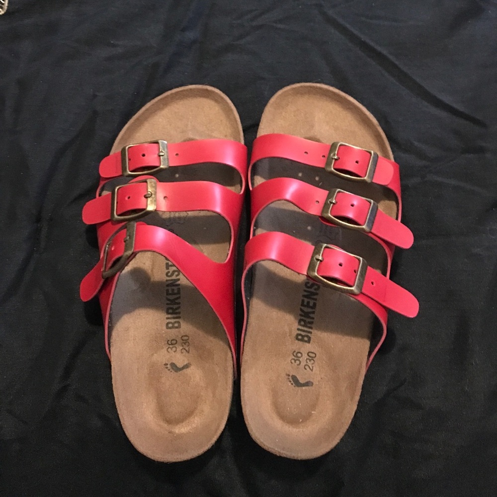 Red Birkenstock sandals size6 like new condition