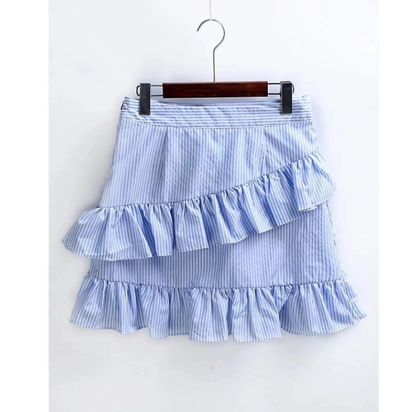 Embroidered Pinstripe Ruffle Wrap Skirt - Picture 2 of 4