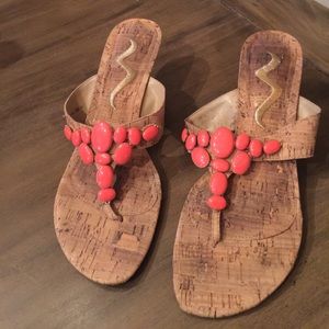Nina cork sandal with Coral beading and small heel