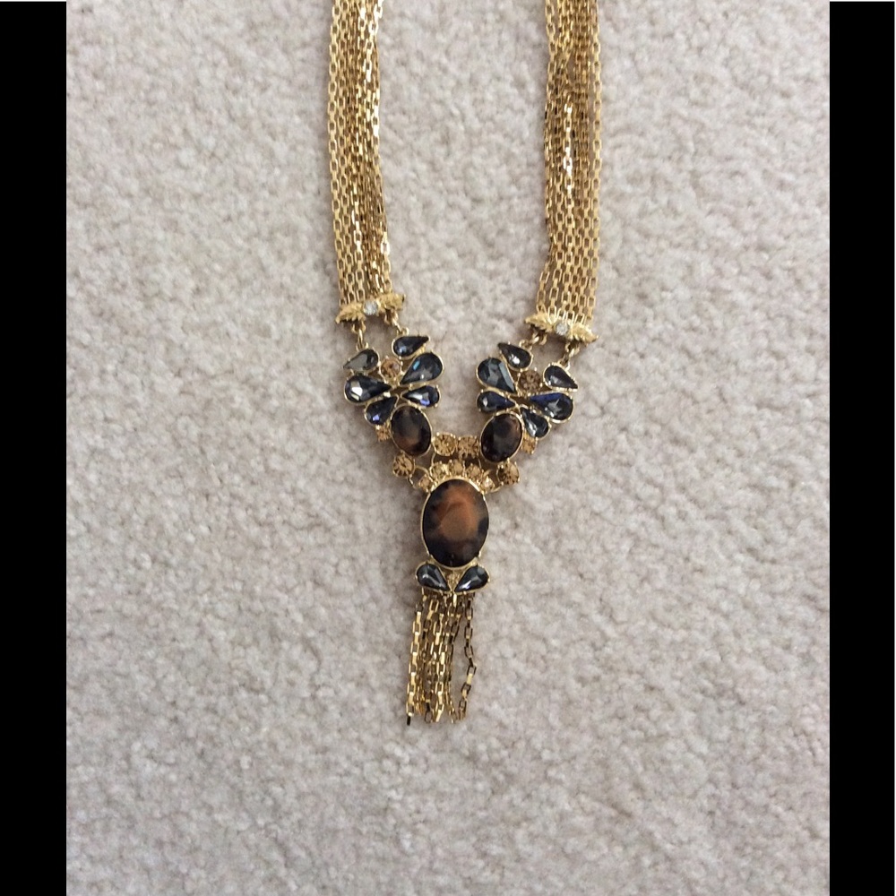 New Ann Taylor Vintage Antique Flapper Fringe Statement Jeweled Necklace